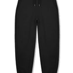 Front view of the women's black tapered joggers laid flat