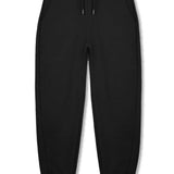 Front view of the women's black tapered joggers laid flat