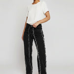 Womens Black Wash jeans worn with white tee front view