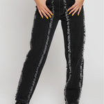 Womens Black Wash jeans front view showing hand in pocket detail