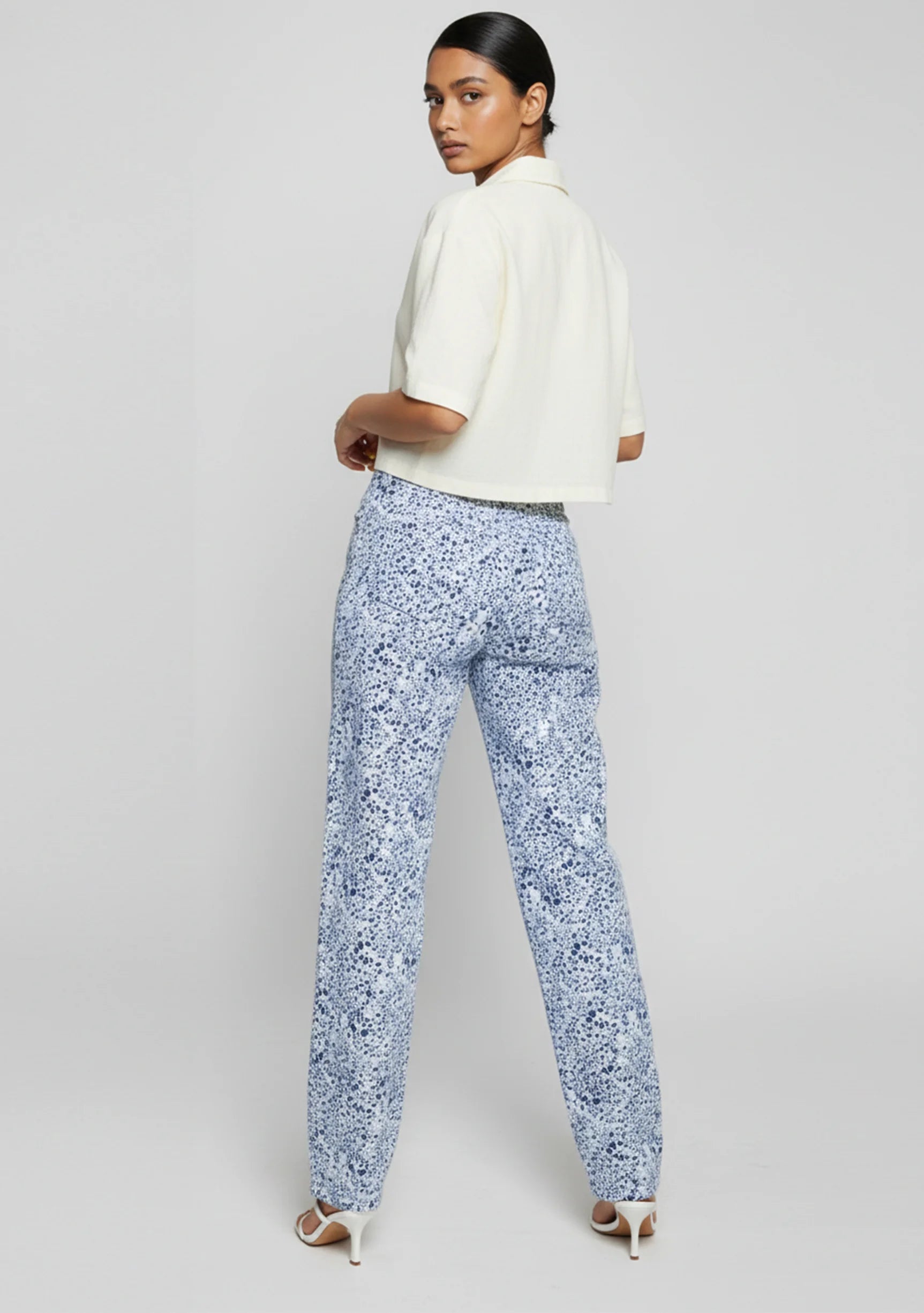 Back view of Womens Blue Marble straight leg jeans