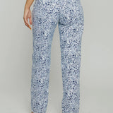 Back pockets and vegan leather patch on Womens Blue Marble jeans