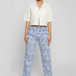 Womens Blue Marble straight leg jeans front view