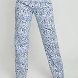 Silver popper hem detail on Womens Blue Marble jeans