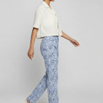 Side view of Womens Blue Marble straight leg jeans
