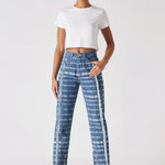 Front view of a model in Women's Blue White Mist Raw Edge Straight Jeans
