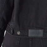 womens cropped denim jacket black wash herman and co label detail