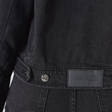 womens cropped denim jacket black wash herman and co label detail