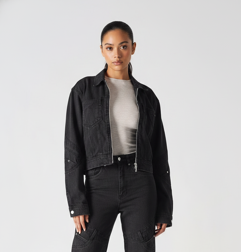 JMOJO Women's Regular Fit Denim Jacket | Zip Front