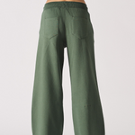 Womens dark green wide leg joggers back view