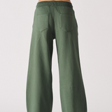 Womens dark green wide leg joggers back view