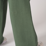 Womens dark green wide leg joggers back flat lay