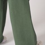 Womens dark green wide leg joggers back flat lay