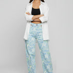 Womens Psychedelic Marble jeans full body shot with arms crossed