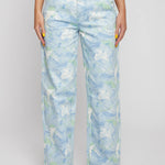 womens psychedelic marble jeans front closeup