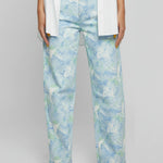 Leg detail of Womens Psychedelic Marble jeans straight leg print