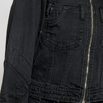 womens regular fit denim jacket black wash chest pocket snap button detail