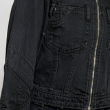 womens regular fit denim jacket black wash chest pocket snap button detail