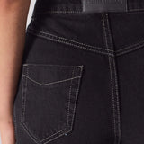 Close-up of back pocket and contrast stitching on Women's Straight Leg Jeans Black Wash