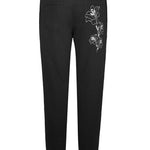 Back view of the women's tapered joggers with floral embroidery, laid flat