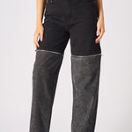 ZARIA 2 - in - 1 Detachable Wide Leg Jeans - Black Acid Wash - JMOJO - Women's Wide leg Jeans Detachable