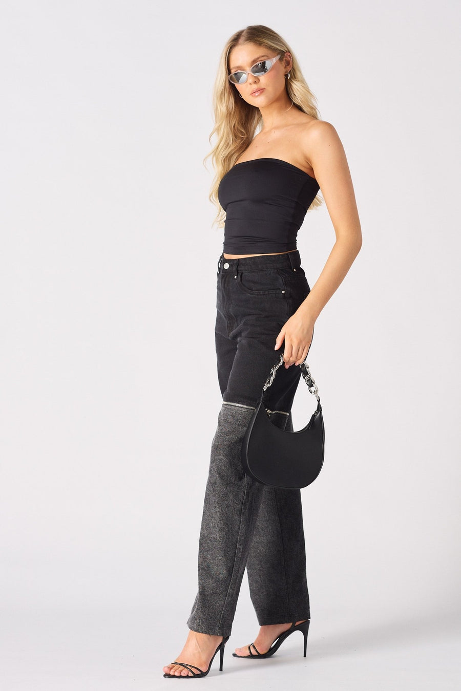 ZARIA 2 - in - 1 Detachable Wide Leg Jeans - Black Acid Wash - JMOJO - Women's Wide leg Jeans Detachable