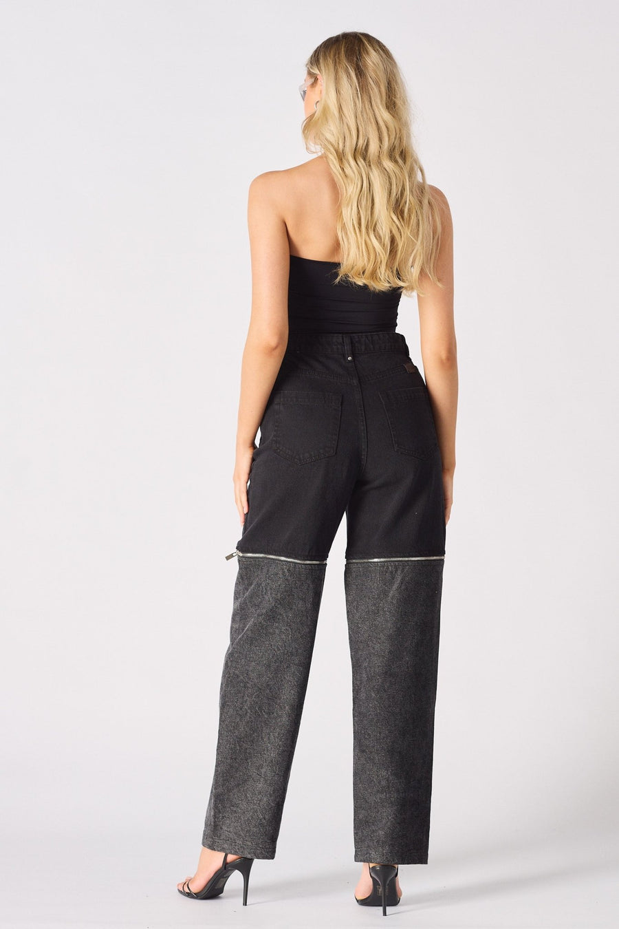 ZARIA 2 - in - 1 Detachable Wide Leg Jeans - Black Acid Wash - JMOJO - Women's Wide leg Jeans Detachable