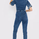 ZIP UP DENIM JUMPSUIT - BLUE ACID WASH - JMOJO - Women's Denim Jumpsuits