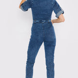 ZIP UP DENIM JUMPSUIT - BLUE ACID WASH - JMOJO - Women's Denim Jumpsuits