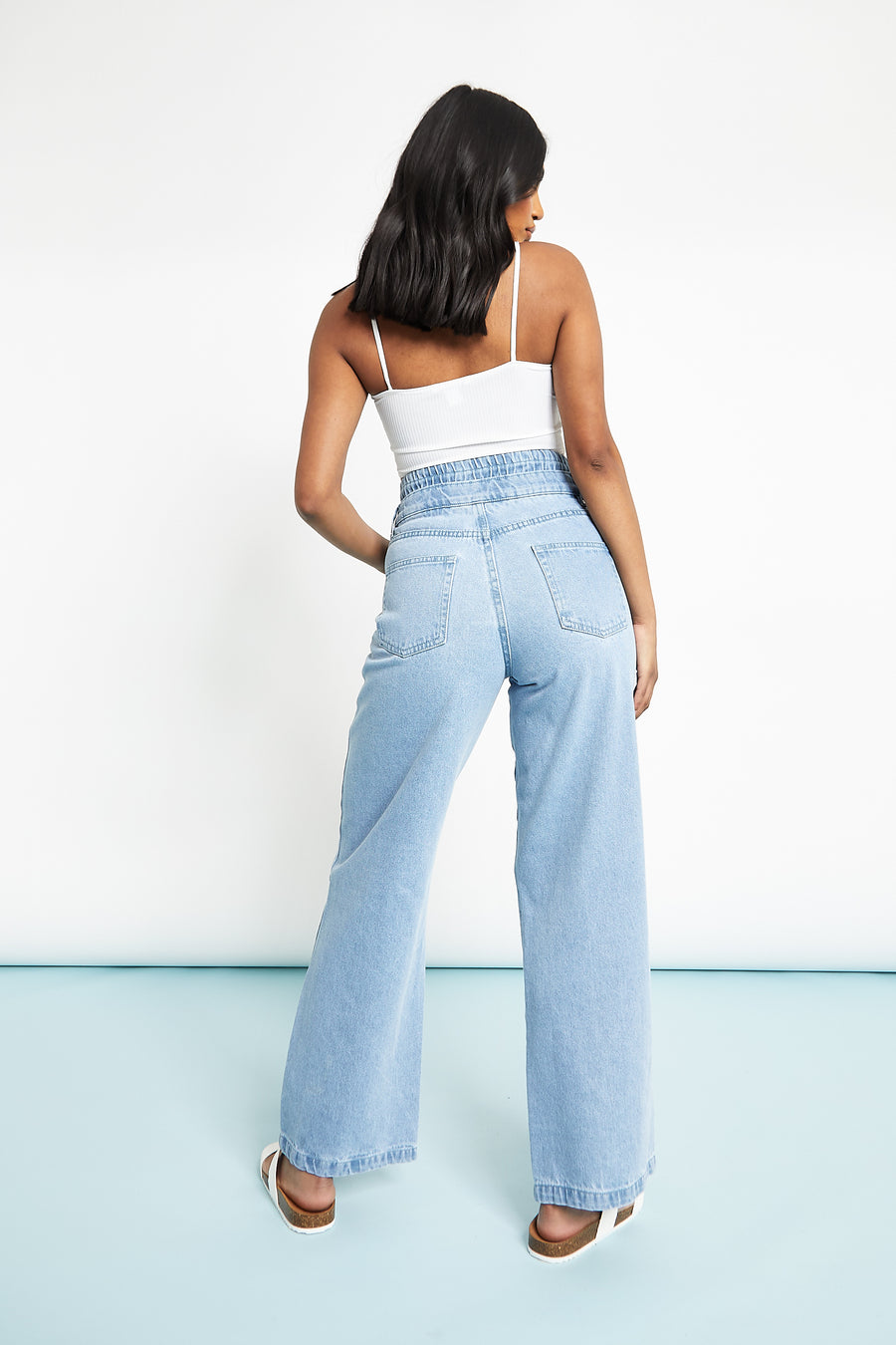 AYLA Boxer Style Wide Leg Jeans - Light Blue Wash -  Women's Wide Leg Jeans