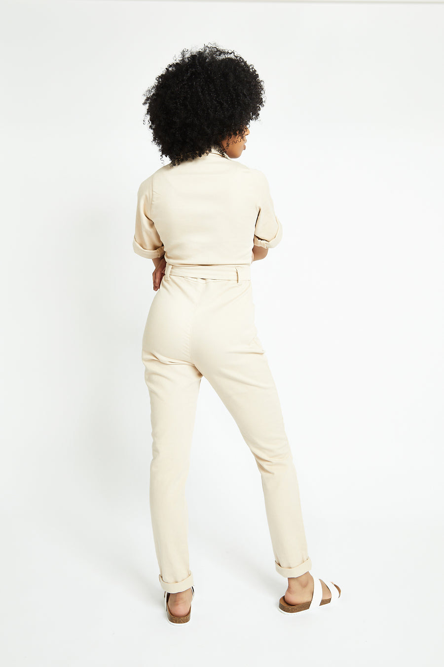 BELTED DENIM JUMPSUIT - ECRU -  Women's Denim Jumpsuits