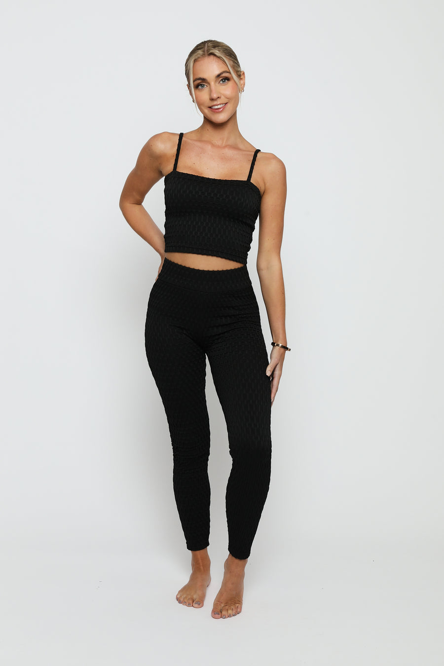 BUBBLE EFFECT CROP TOP - BLACK -  Women's Athleisure Crop Top