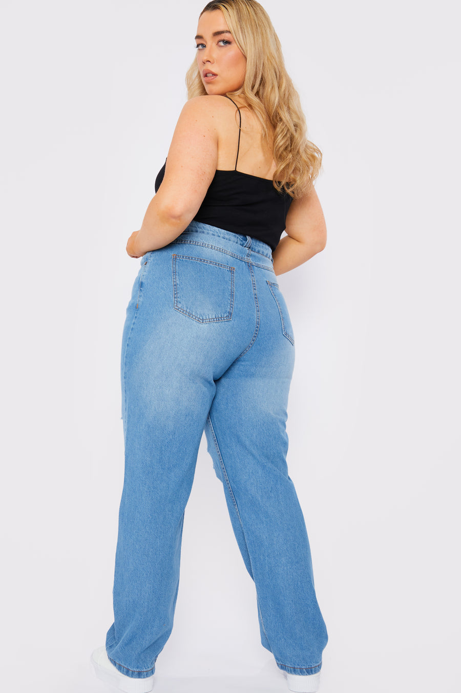 Babine Plus Size High Rise Straight Leg Ripped Jeans - Mid Blue Wash -  Women's Straight Leg Jeans
