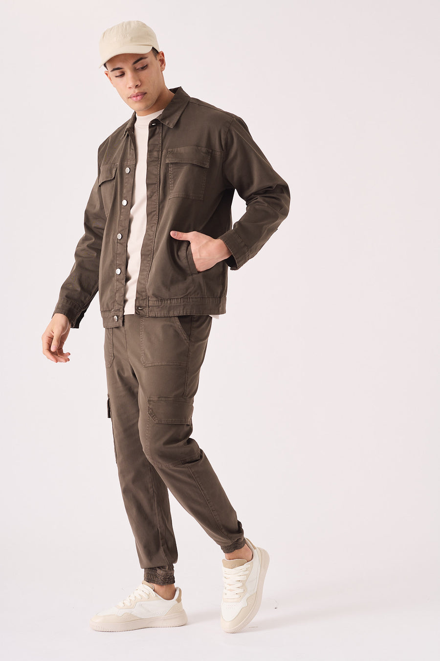 CARGO DENIM JACKET - DARK BROWN -  Men's Cargo Denim Jackets