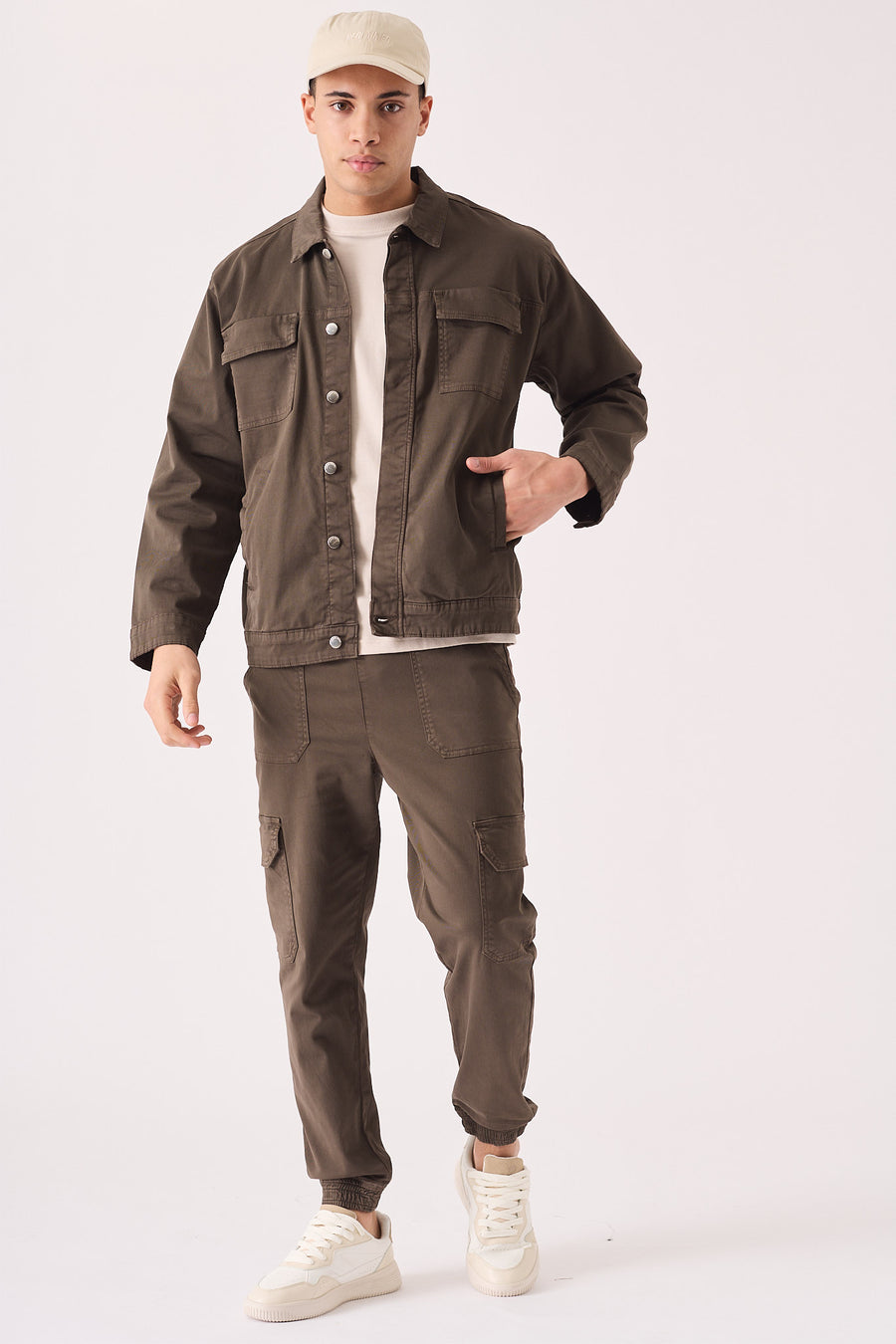 CARGO DENIM JACKET - DARK BROWN -  Men's Cargo Denim Jackets