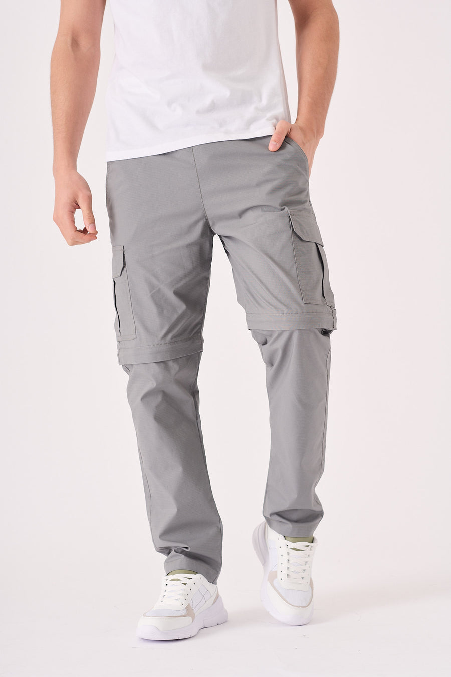 CARGO PANTS & SHORTS 2 IN 1 - GREY -  Men's Cargo Straight leg Trouser And Shorts