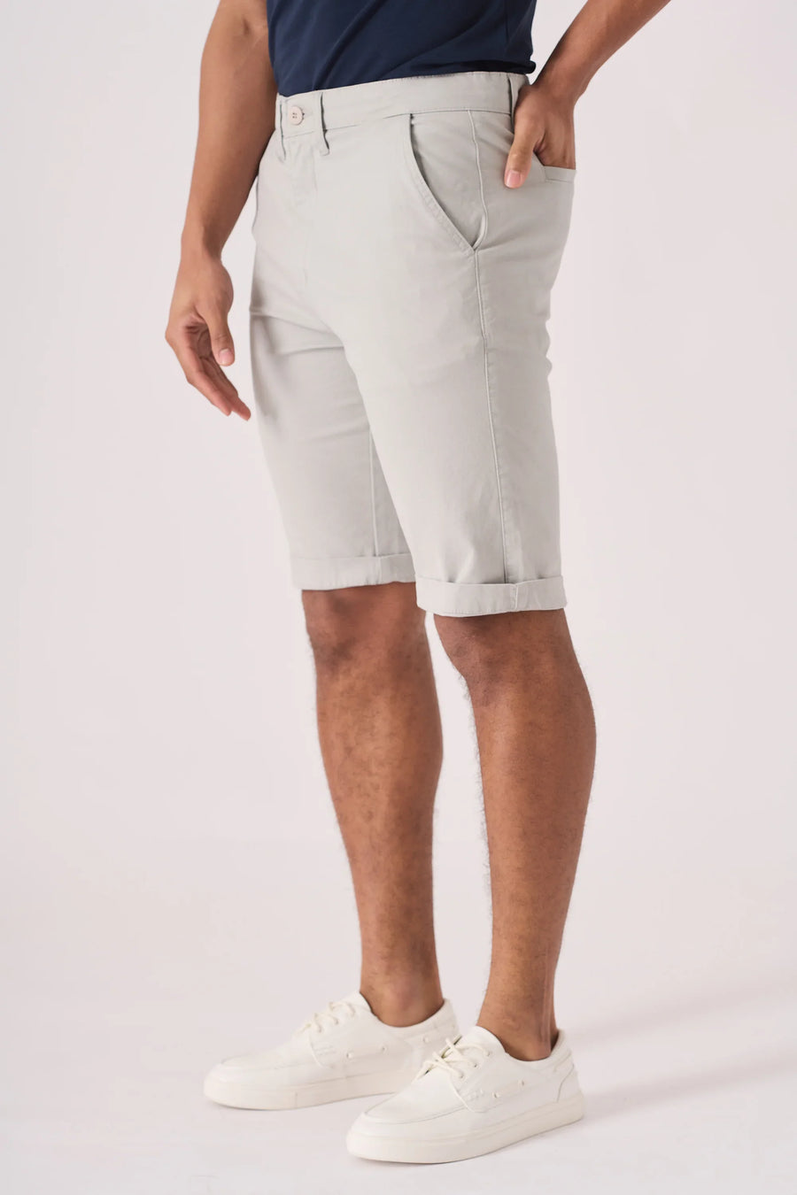 CLAYBOURNE Stretch Slim Fit Chino Shorts - Light Grey -  Men's Chino Shorts