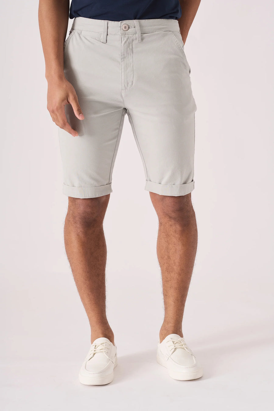 CLAYBOURNE Stretch Slim Fit Chino Shorts - Light Grey -  Men's Chino Shorts