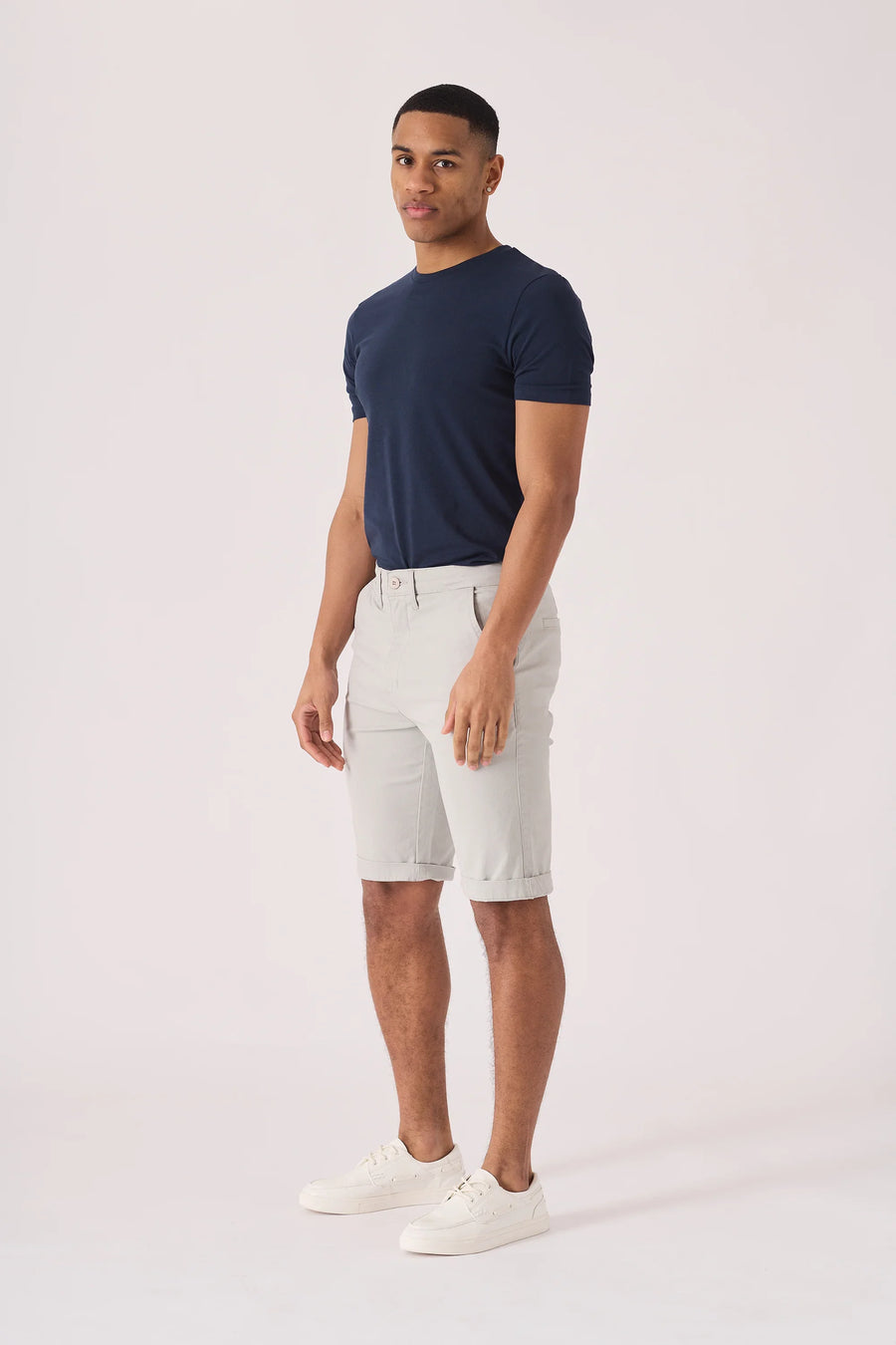 CLAYBOURNE Stretch Slim Fit Chino Shorts - Light Grey -  Men's Chino Shorts