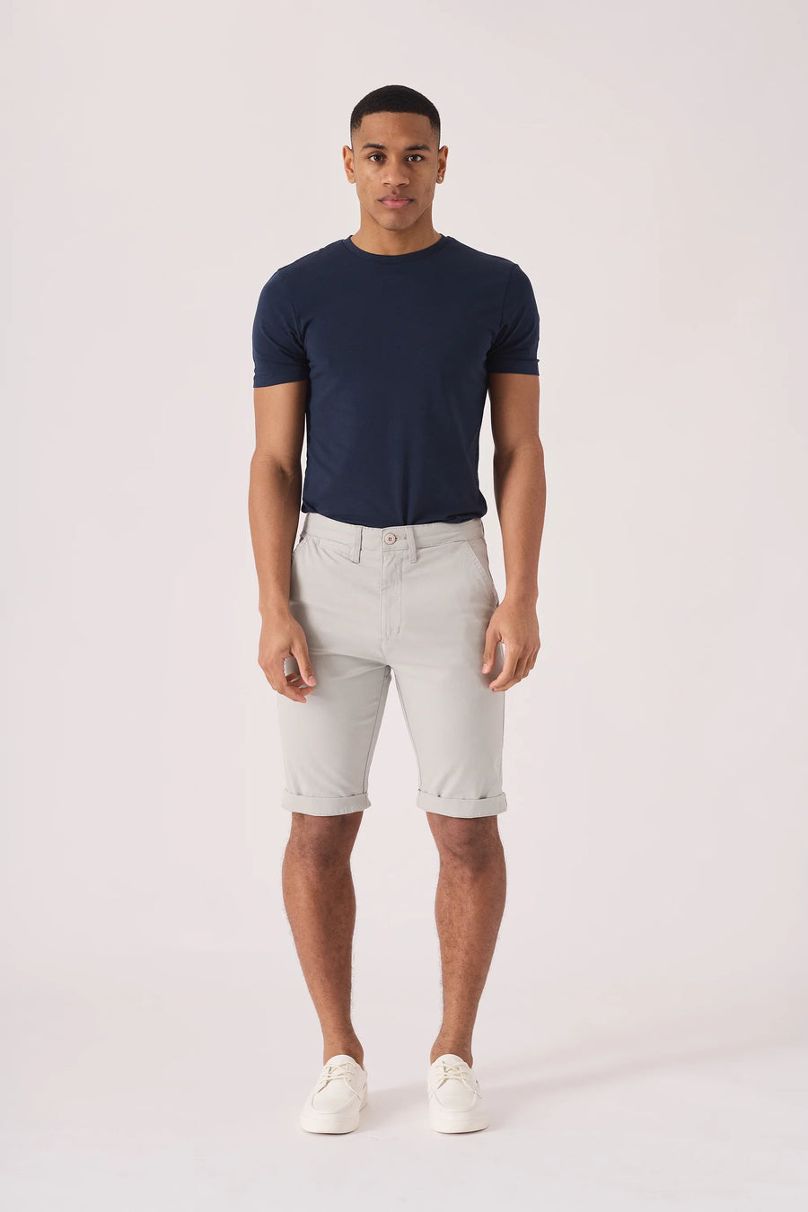 CLAYBOURNE Stretch Slim Fit Chino Shorts - Light Grey -  Men's Chino Shorts