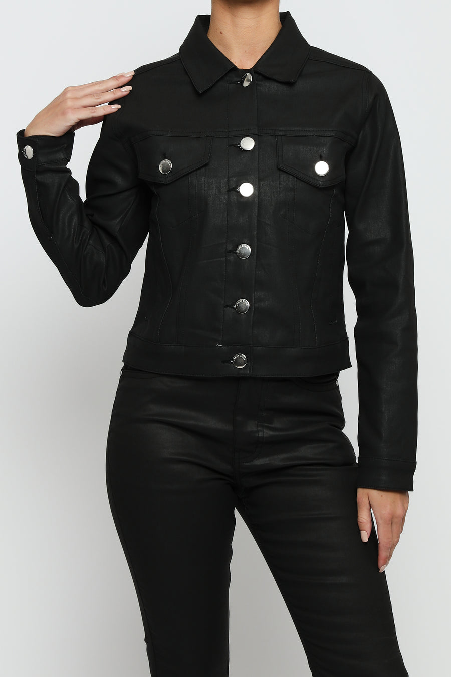 COATED DENIM JACKET - BLACK -  Women's Coated Denim Jackets