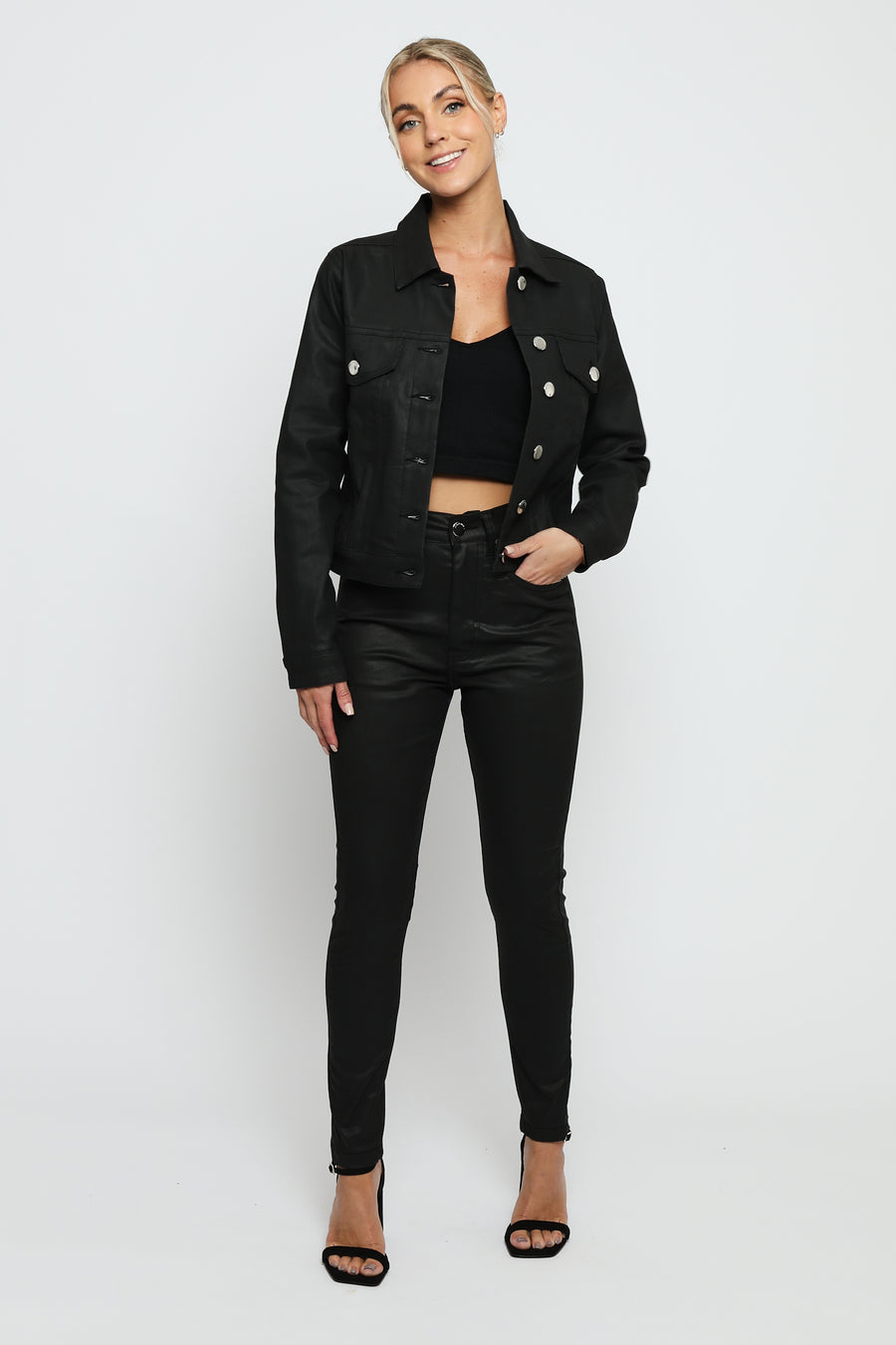 COATED DENIM JACKET - BLACK -  Women's Coated Denim Jackets