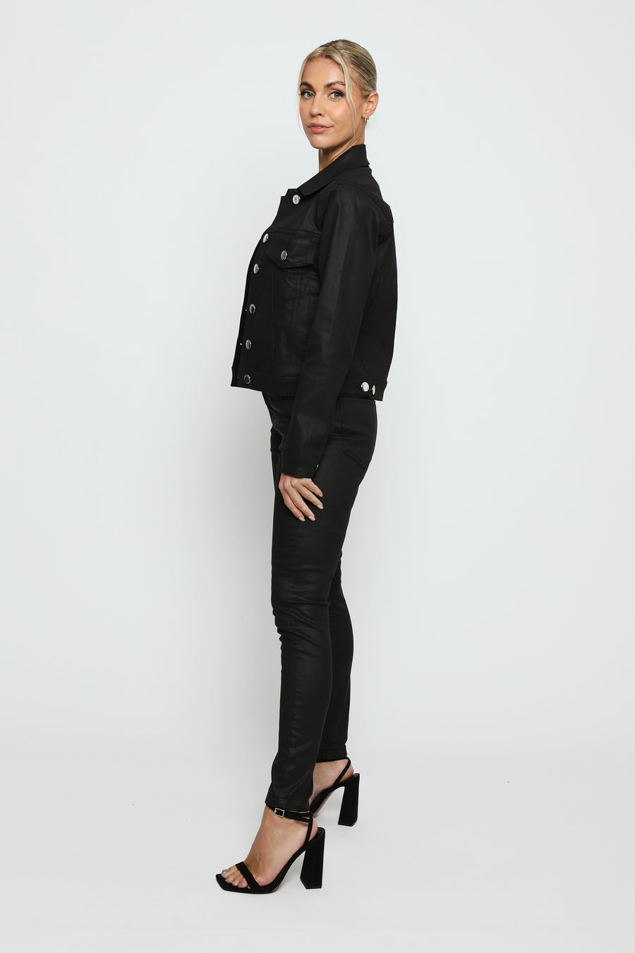 COATED DENIM JACKET - BLACK -  Women's Coated Denim Jackets