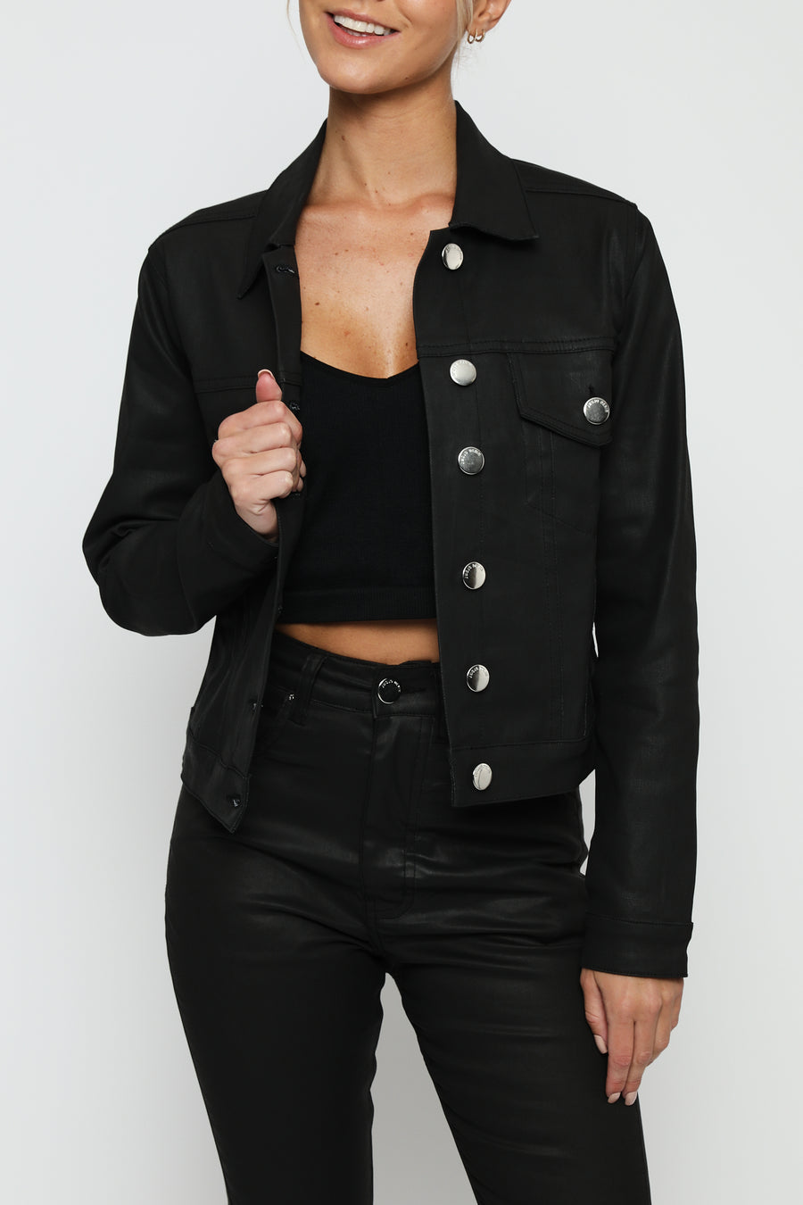 COATED DENIM JACKET - BLACK -  Women's Coated Denim Jackets