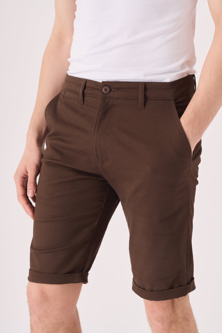 COLBORNE Stretch Slim Fit Chino Shorts - Chocolate Brown -  Men's Chino Shorts