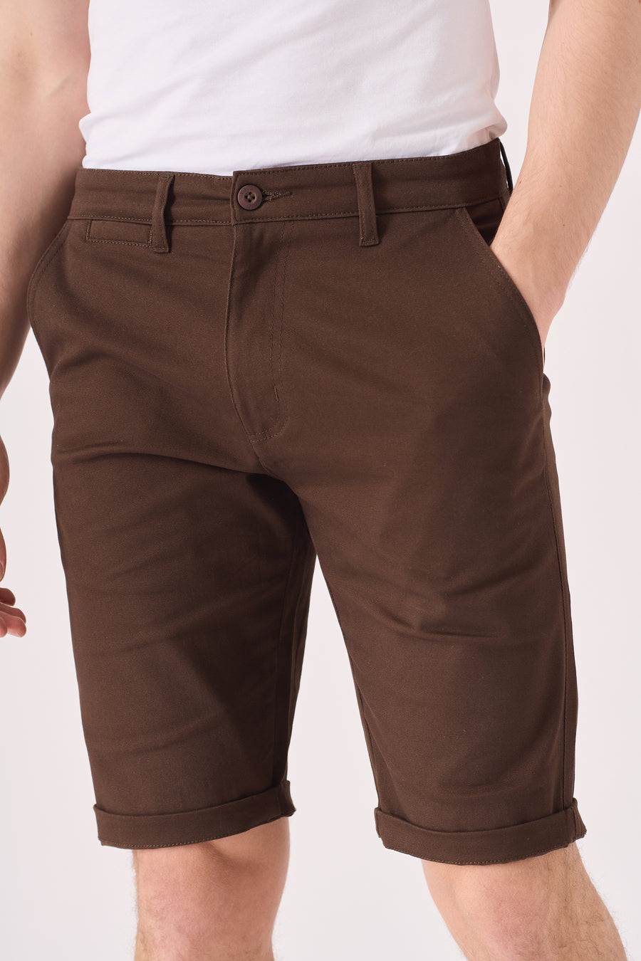 COLBORNE Stretch Slim Fit Chino Shorts - Chocolate Brown -  Men's Chino Shorts