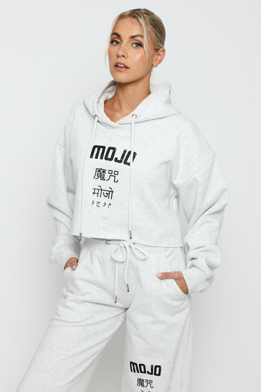 CROPPED HOODIE  - WHITE -  Women's Cropped Hoodie