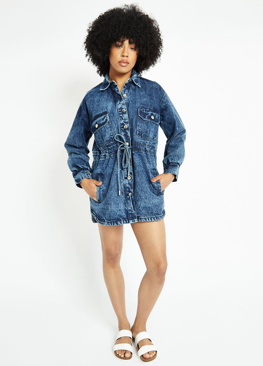 DENIM BUTTON UP DRESS - BLUE -  Women's Denim Dresses