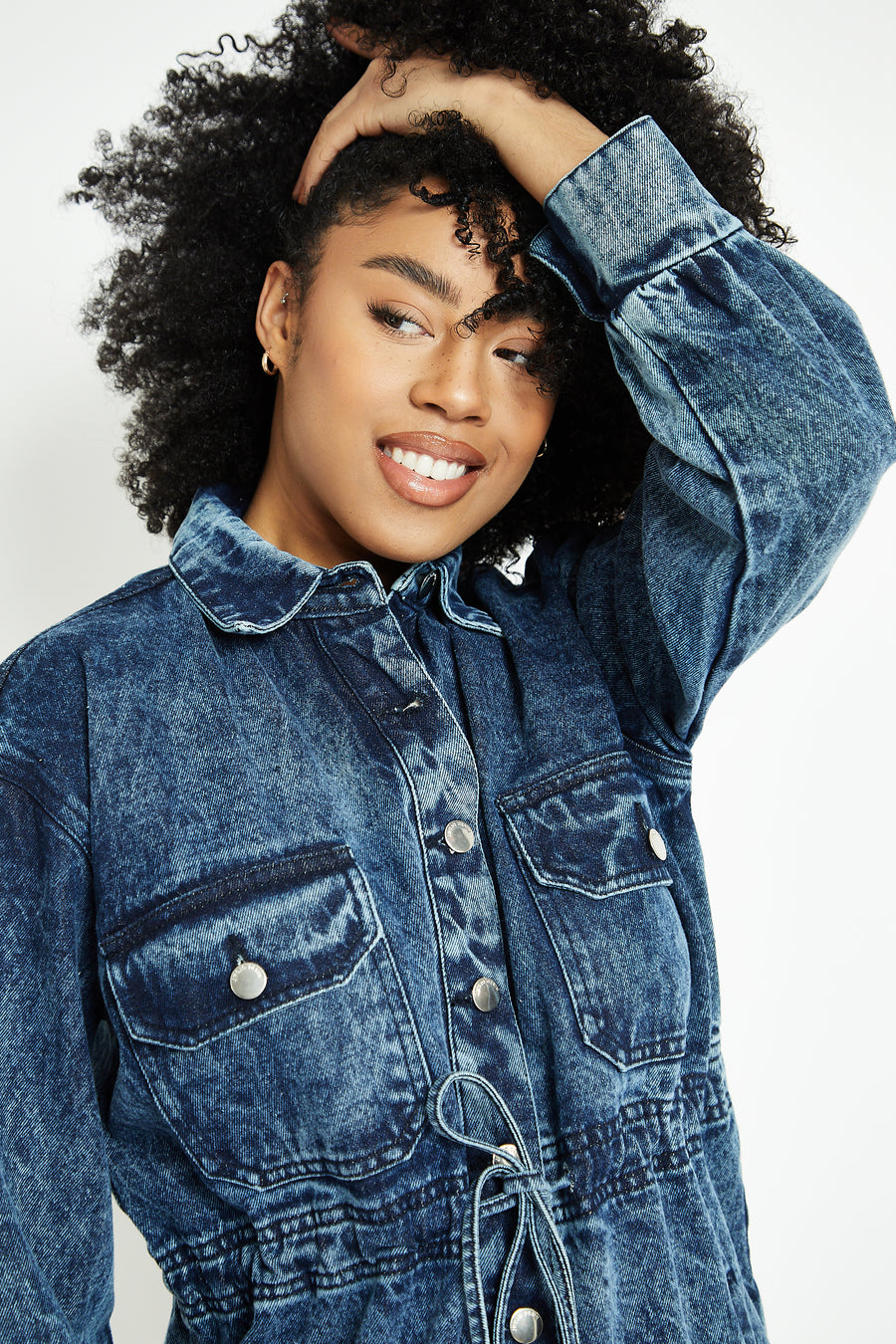 DENIM BUTTON UP DRESS - BLUE -  Women's Denim Dresses