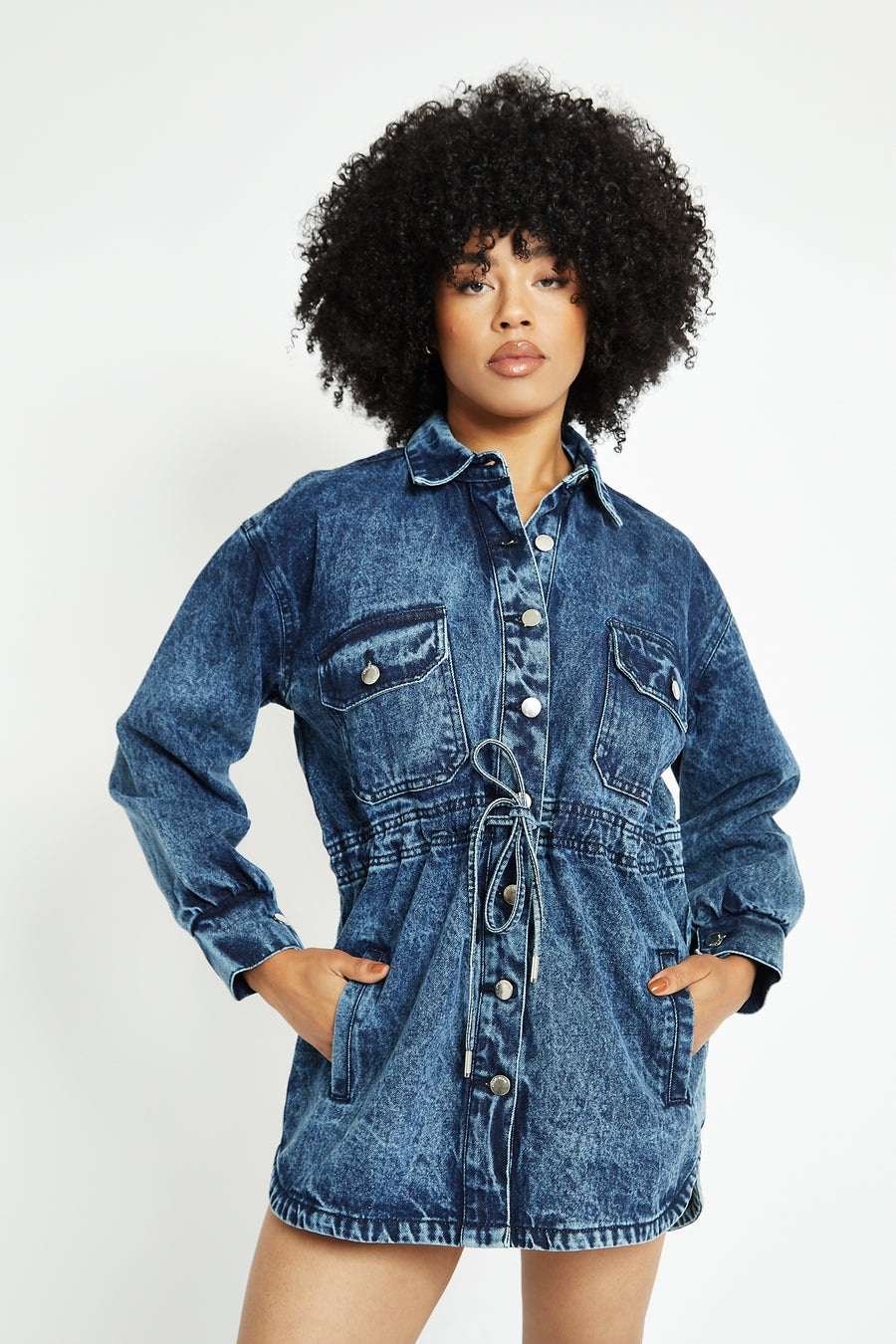DENIM BUTTON UP DRESS - BLUE -  Women's Denim Dresses